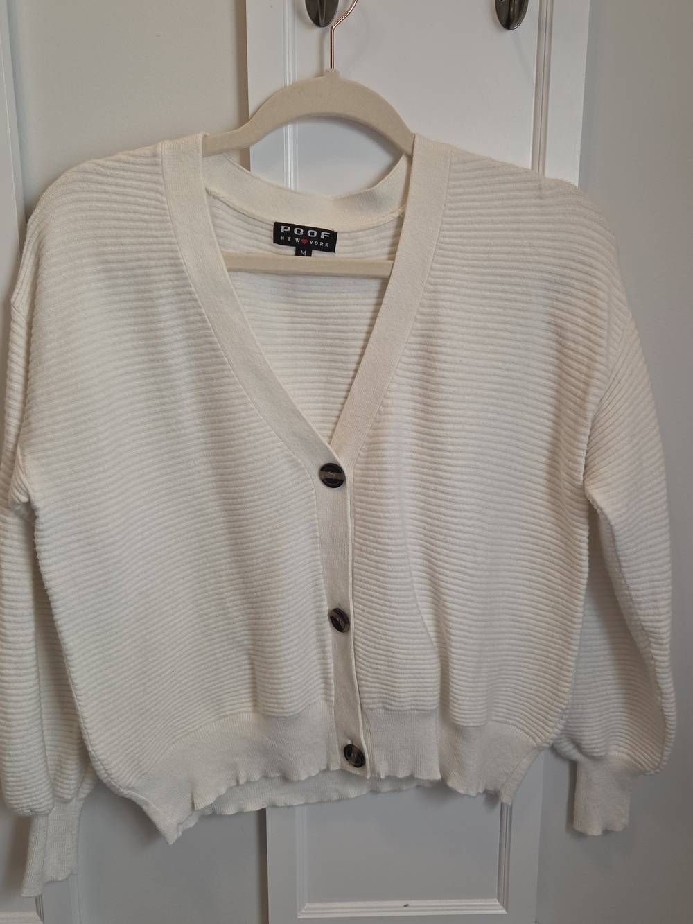 Poof! Cream Ribbed V-Neck Button-Up Cardigan